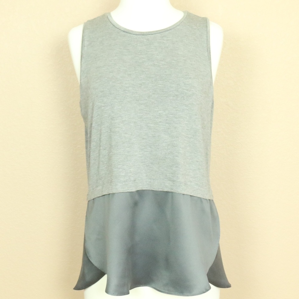 SOLD Gray Stretchy Jersey Satin Split Hem Tank